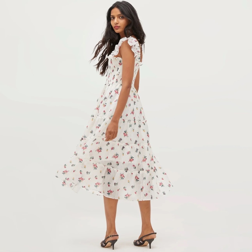 New! HILL HOUSE Ellie Floral Midi Nap Dress in Ivory Crushed Taffeta Ikat - Picture 4 of 15